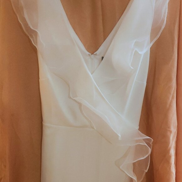 DKNY Cream Ruffle V-Neck Mini Dress size 14 NWT - Picture 1 of 9